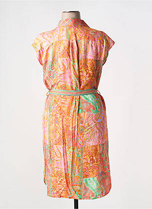 Robe mi-longue imprimé fantaisie manches courtes orange TINTA femme