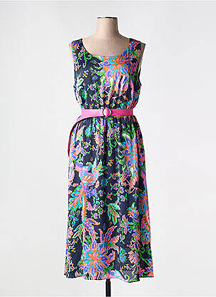 Robe mi-longue imprimé fantaisie sans manche bleu BARILOCHE femme