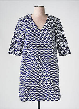 Robe courte fermeture zippée au dos manches courtes bleu SEE U SOON femme