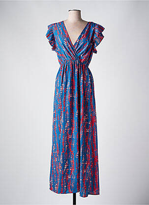 Robe longue imprimé fantaisie manches courtes bleu BY ONE femme
