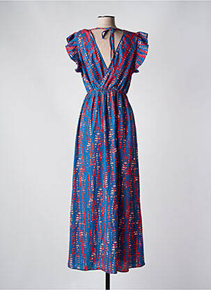 Robe longue imprimé fantaisie manches courtes bleu BY ONE femme