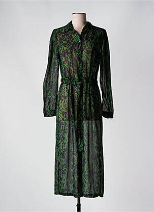 Robe mi-longue coupe fluide manches longues vert GRACE & MILA femme