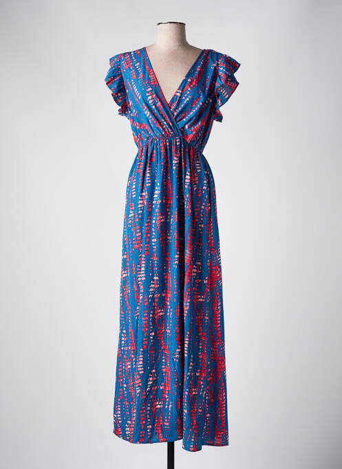 Robe longue imprimé fantaisie manches courtes bleu BY ONE femme