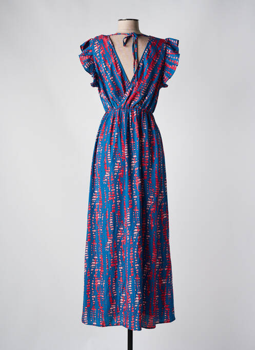 Robe longue imprimé fantaisie manches courtes bleu BY ONE femme