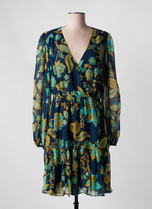 Robe mi-longue imprimé fleurs manches longues bleu GUESS femme