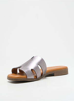 Mules/sabots tissage satiné talon plat jusqu'à 3cm argent KAOLA femme
