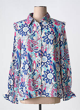 Chemisier imprimé fleurs manches longues bleu GRACIELA femme