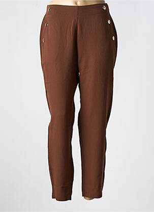 Pantalon droit tissage crêpe taille haute marron CHRISTY femme