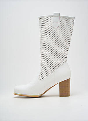 Bottes tissage satiné talon de 7 à 9cm blanc MARTIN PESCATORE femme