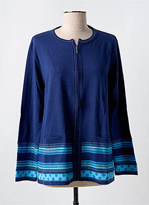 Gilet manches longues col rond bleu THEL ELEGANCE femme