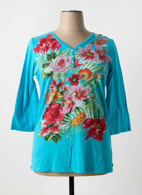 T-shirt col v manches 3/4 bleu JAC JAC femme
