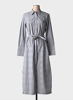 Robe longue tissage popeline manches longues gris HANA SAN femme