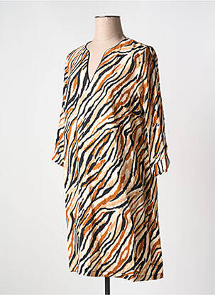 Robe mi-longue manches longues manches longues marron HALOGENE femme