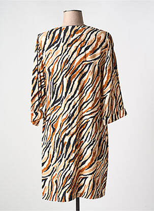Robe mi-longue manches longues manches longues marron HALOGENE femme