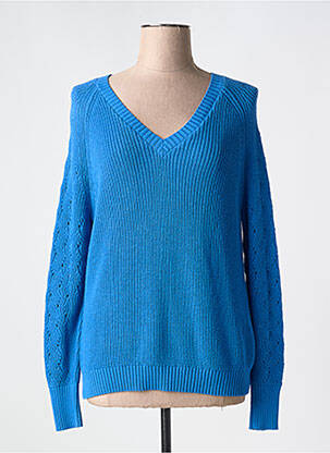 Pull col v manches longues bleu MARINA V femme