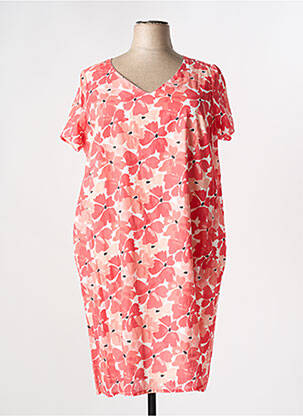 Robe mi-longue imprimé fleurs manches courtes orange GUY DUBOUIS femme