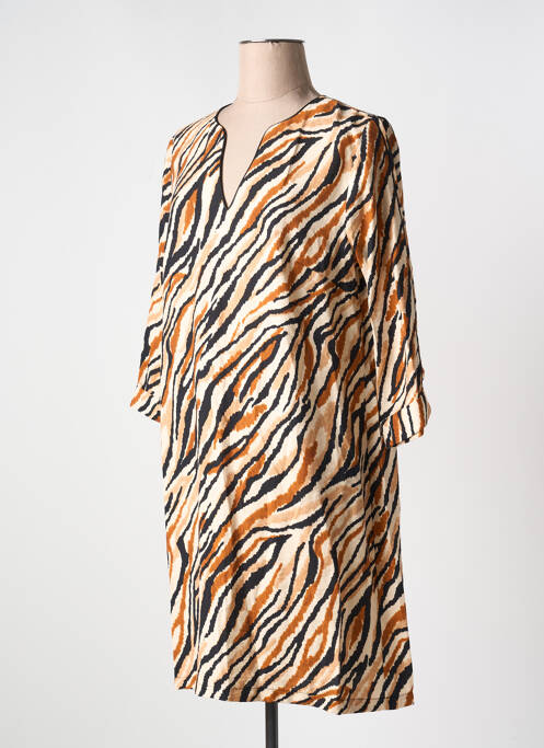 Robe mi-longue manches longues manches longues marron HALOGENE femme