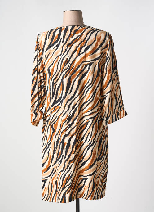 Robe mi-longue manches longues manches longues marron HALOGENE femme