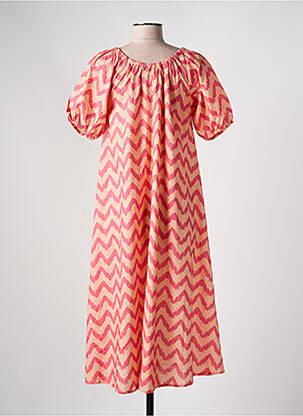 Robe mi-longue imprimé fantaisie manches courtes orange MUS & BOMBON femme