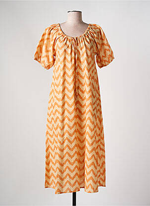 Robe mi-longue imprimé fantaisie manches courtes orange clair MUS & BOMBON femme