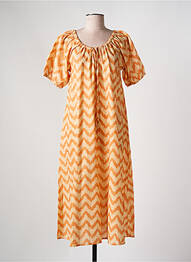 Robe mi-longue imprimé fantaisie manches courtes orange clair MUS & BOMBON femme