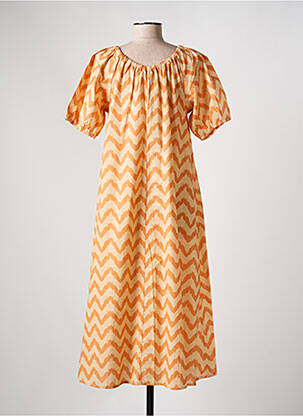 Robe mi-longue imprimé fantaisie manches courtes orange clair MUS & BOMBON femme