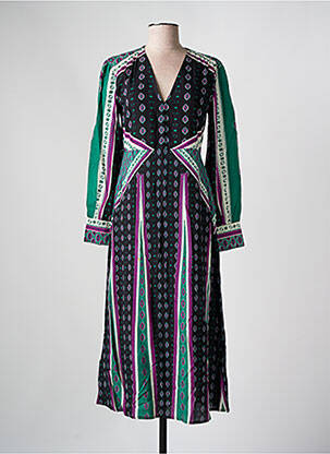Robe mi-longue imprimé fantaisie manches longues noir ANGE femme