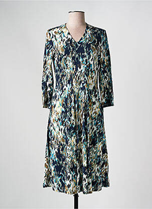 Robe mi-longue imprimé fantaisie manches longues bleu BRANDTEX femme