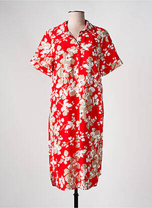 Robe mi-longue imprimé fleurs manches courtes rouge BRANDTEX femme