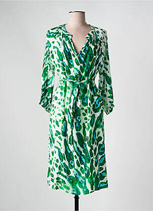 Robe mi-longue imprimé fantaisie manches longues vert SIGNE NATURE femme