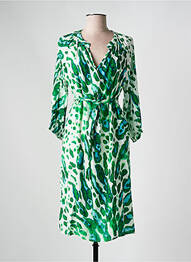 Robe mi-longue imprimé fantaisie manches longues vert SIGNE NATURE femme