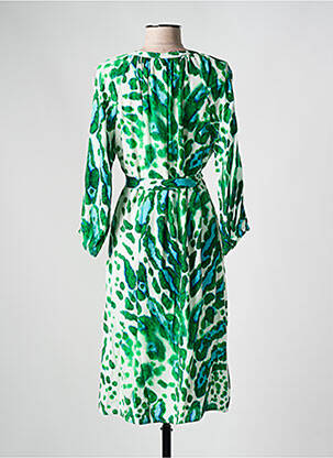 Robe mi-longue imprimé fantaisie manches longues vert SIGNE NATURE femme