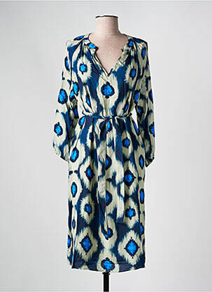 Robe mi-longue imprimé fantaisie manches longues bleu SIGNE NATURE femme