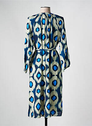 Robe mi-longue imprimé fantaisie manches longues bleu SIGNE NATURE femme