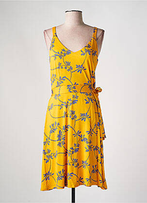 Robe mi-longue imprimé fleurs sans manche jaune SURKANA femme