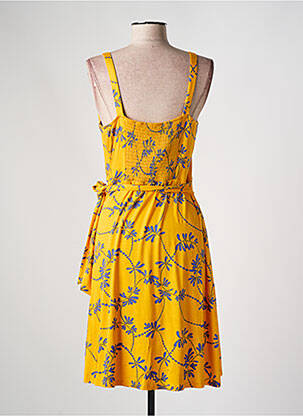 Robe mi-longue imprimé fleurs sans manche jaune SURKANA femme