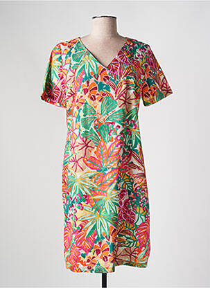 Robe mi-longue imprimé fantaisie manches courtes vert SIGNE NATURE femme