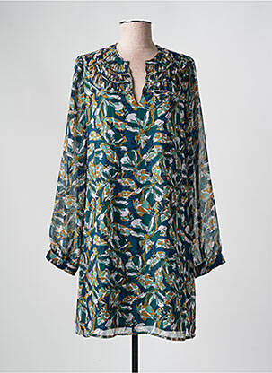 Robe mi-longue imprimé fantaisie manches longues vert ANGE femme