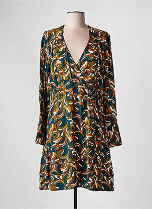 Robe mi-longue imprimé fantaisie manches longues vert ANGE femme