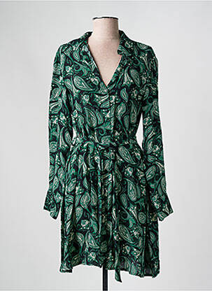 Robe mi-longue imprimé fantaisie manches longues vert ANGE femme