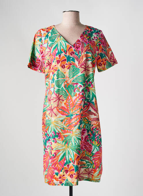 Robe mi-longue imprimé fantaisie manches courtes vert SIGNE NATURE femme