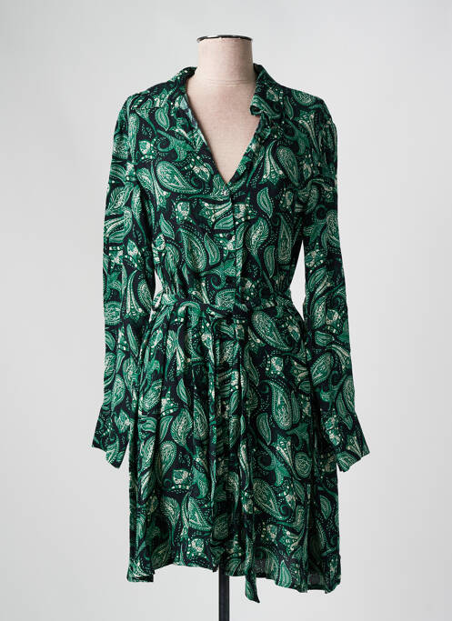 Robe mi-longue imprimé fantaisie manches longues vert ANGE femme
