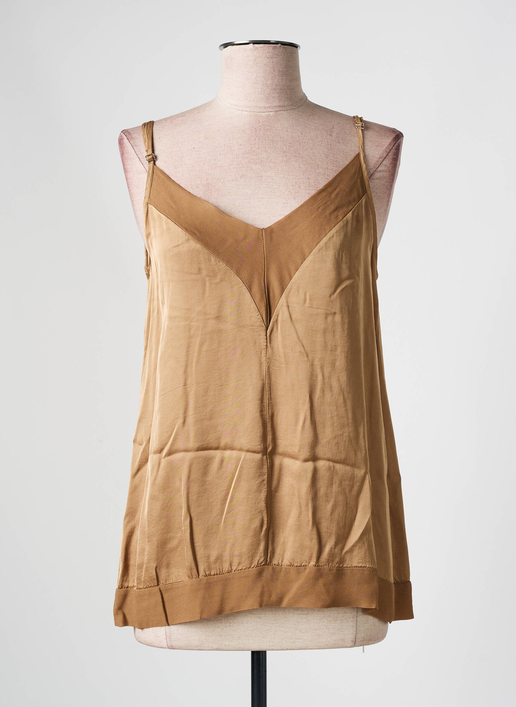 Top manches bretelles ajustables fines bretelles marron PAKO LITTO femme