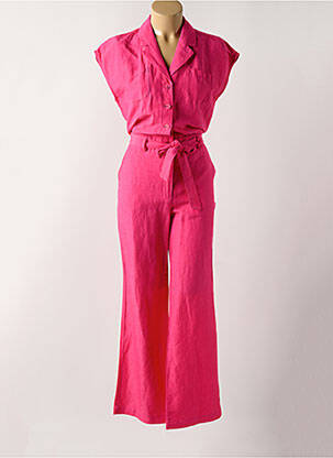 Combi-pantalon fermeture boutonnée sur le devant manches courtes rose COPENHAGEN femme