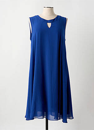 Robe mi-longue tissage crêpe sans manche bleu FRED SABATIER femme