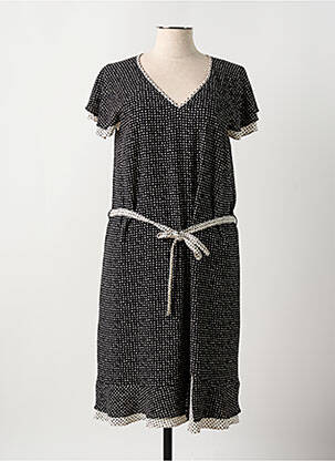 Robe mi-longue tissage crêpe manches courtes noir CONCEPT K femme