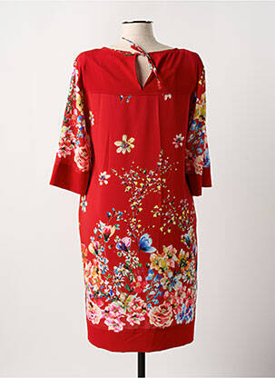 Robe mi-longue imprimé fleurs manches 3/4 rouge FRED SABATIER femme