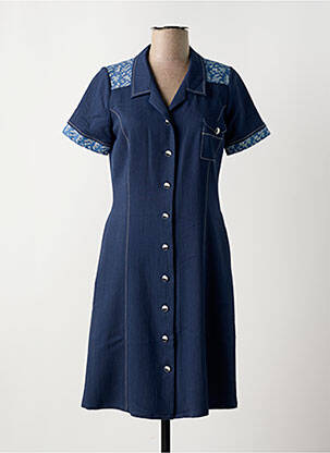Robe mi-longue tissage crêpe manches courtes bleu GUY DUBOUIS femme