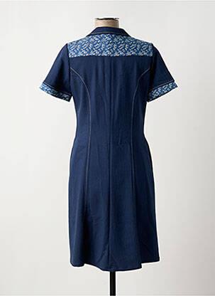 Robe mi-longue tissage crêpe manches courtes bleu GUY DUBOUIS femme