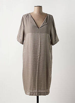 Robe mi-longue tissage crêpe manches courtes marron FRED SABATIER femme
